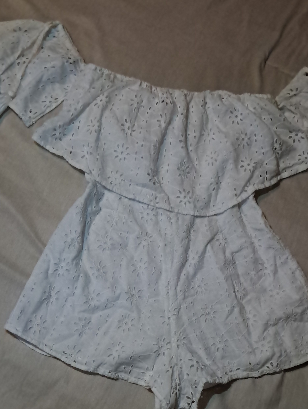 Elan White Eyelet Off-Shoulder Camisole Romper